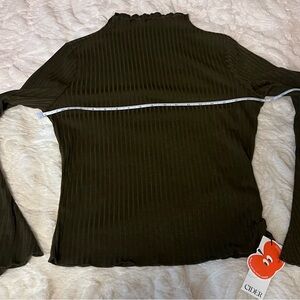 Cider Women's Dark Olive Ribbed Long Sleeve Top